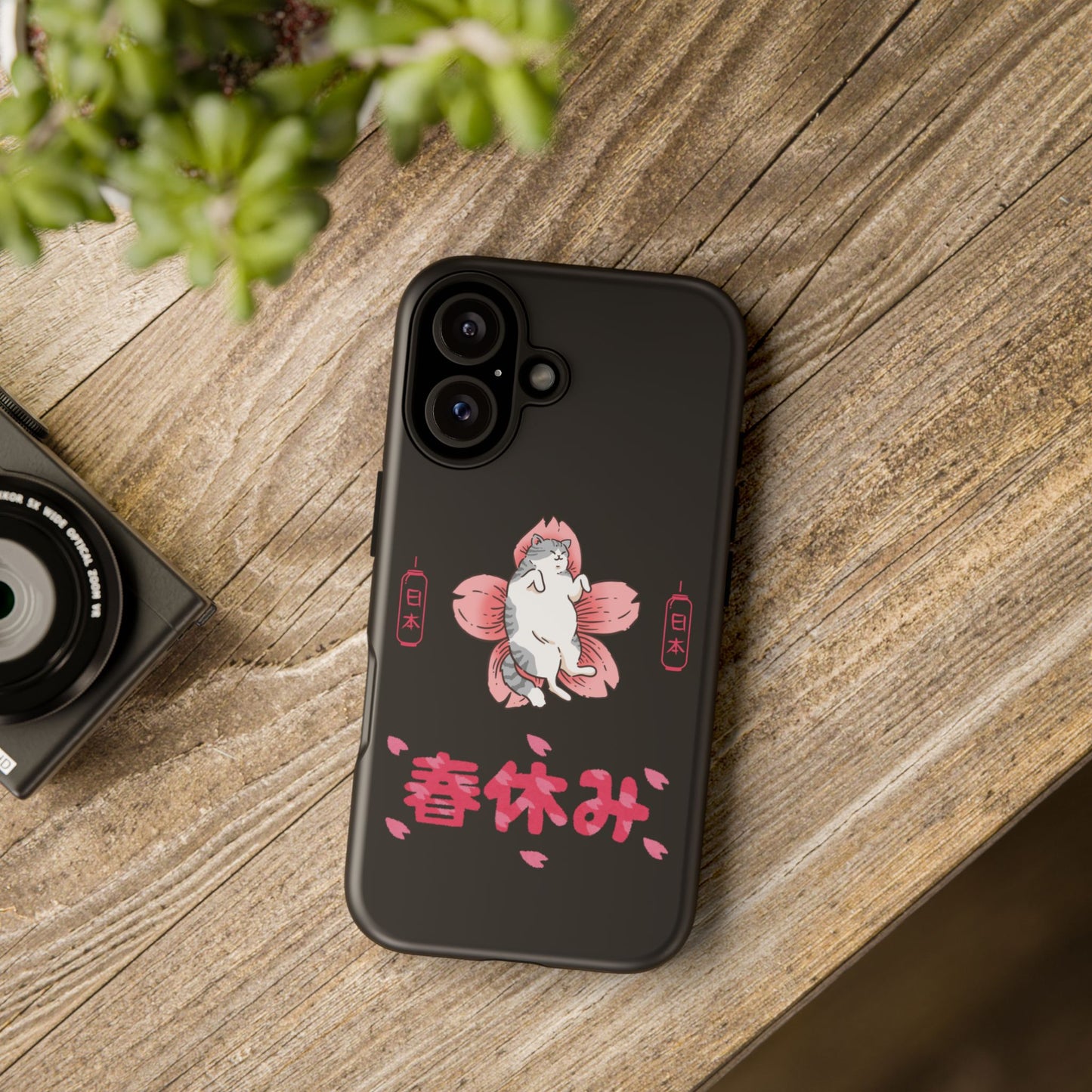 Cat Cherry Blossom Phone Case, Kawaii Tough Case, Japanese Aesthetic Accessory, Cute Cat Lover Gift, Unique Phone Protector